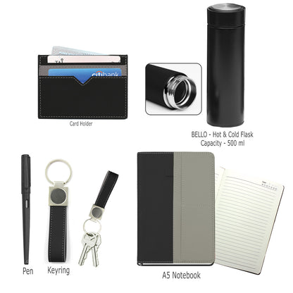 SPAZIO NPCKF 5 PC Gift Set (Notebook + Pen + Card Holder + Keyring + Flask)