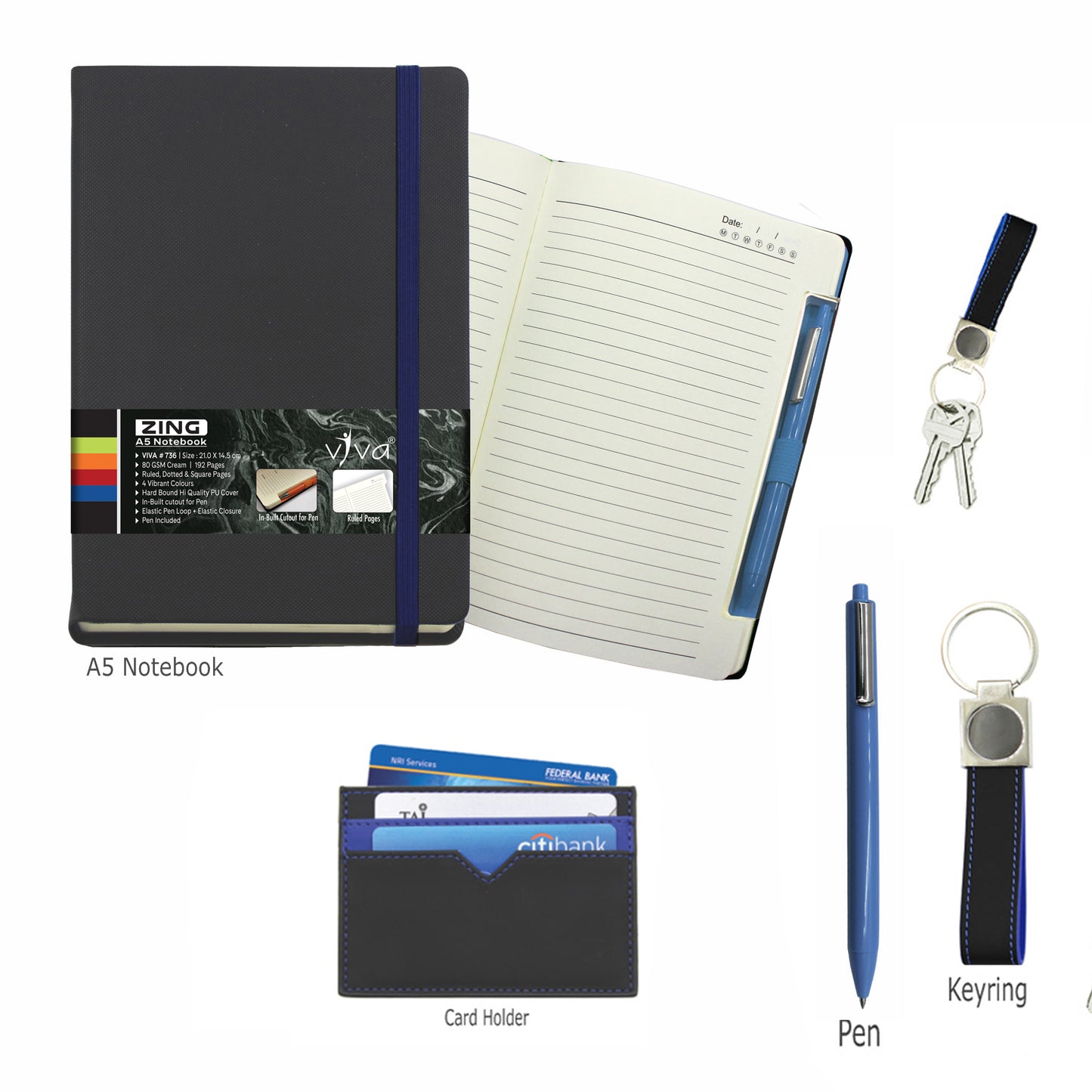 Zing - NPCK 4Pcs Gift Set (Notebook + Pen + Card Holder + Keyring)