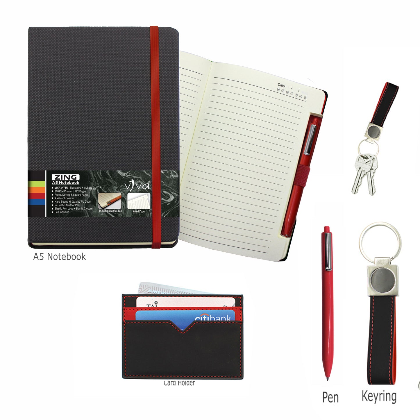 Zing - NPCK 4Pcs Gift Set (Notebook + Pen + Card Holder + Keyring)